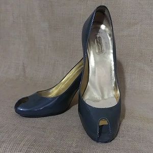 SALE - Dark Gray Wood Peep Toe Patent Leather Shoes 8